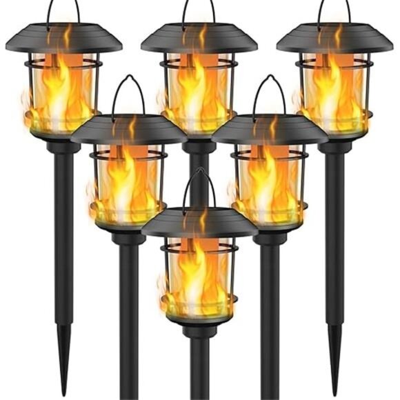 6 Pack Solar Flame Torch Lights Outdoor, Dual Use Flickering Flame - Picture 7 of 7